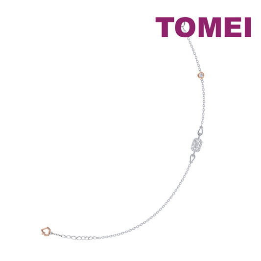 TOMEI Radiant Glowing Dainty Bracelet, White+Rose Gold 585