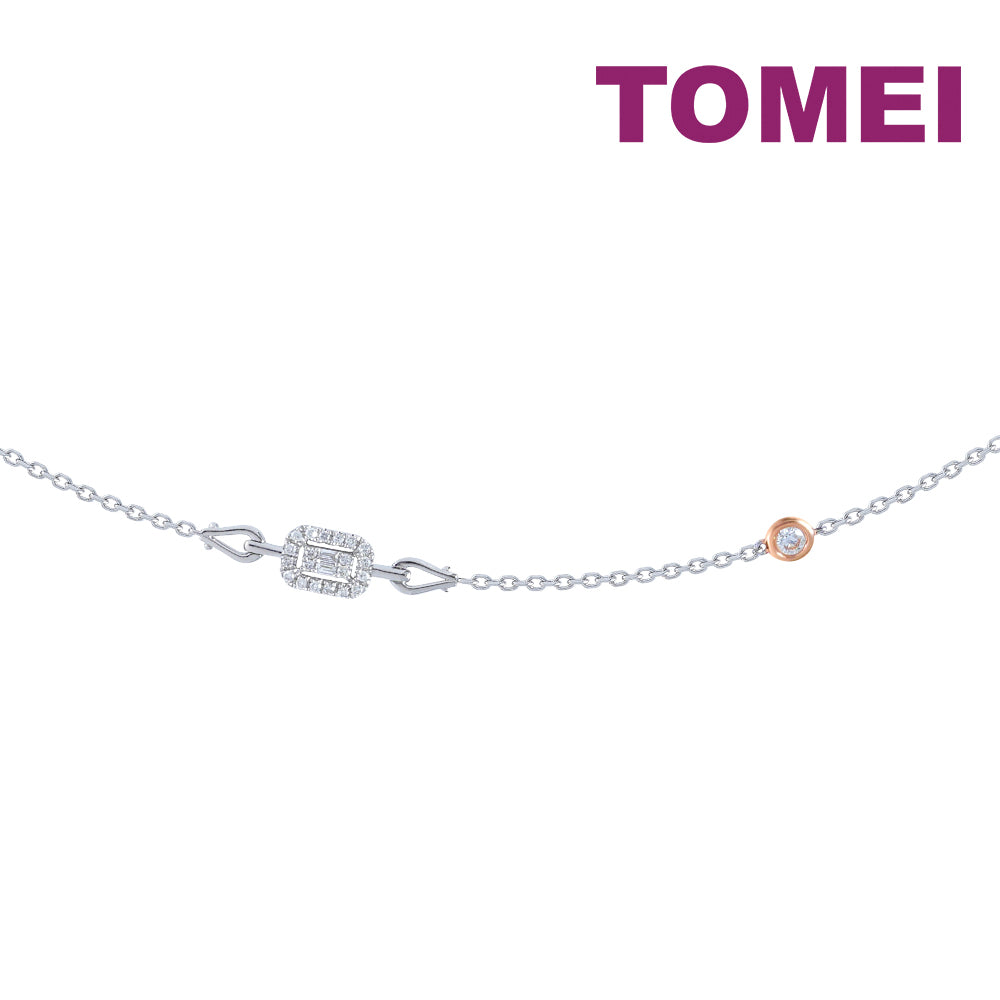 TOMEI Radiant Glowing Dainty Bracelet, White+Rose Gold 585