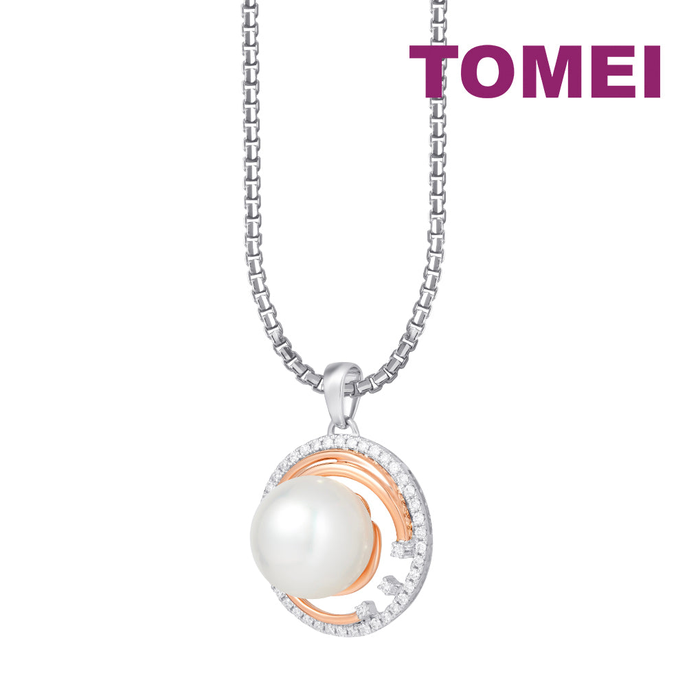 TOMEI Pearl-fection Round Pendant, White+Rose Gold 750
