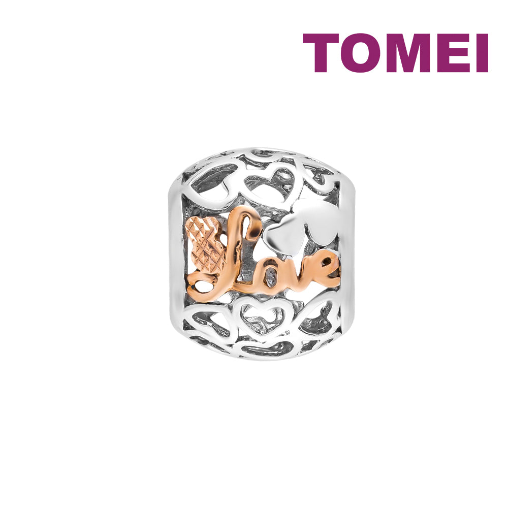 TOMEI Printed Love Charm, White+Rose Gold 585