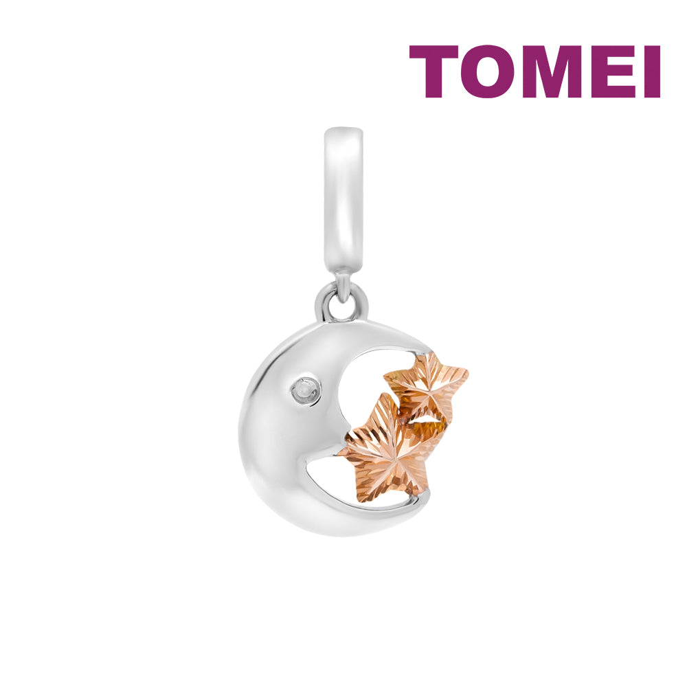 TOMEI Kissing Moon & Stars Charm, White+Rose Gold 585