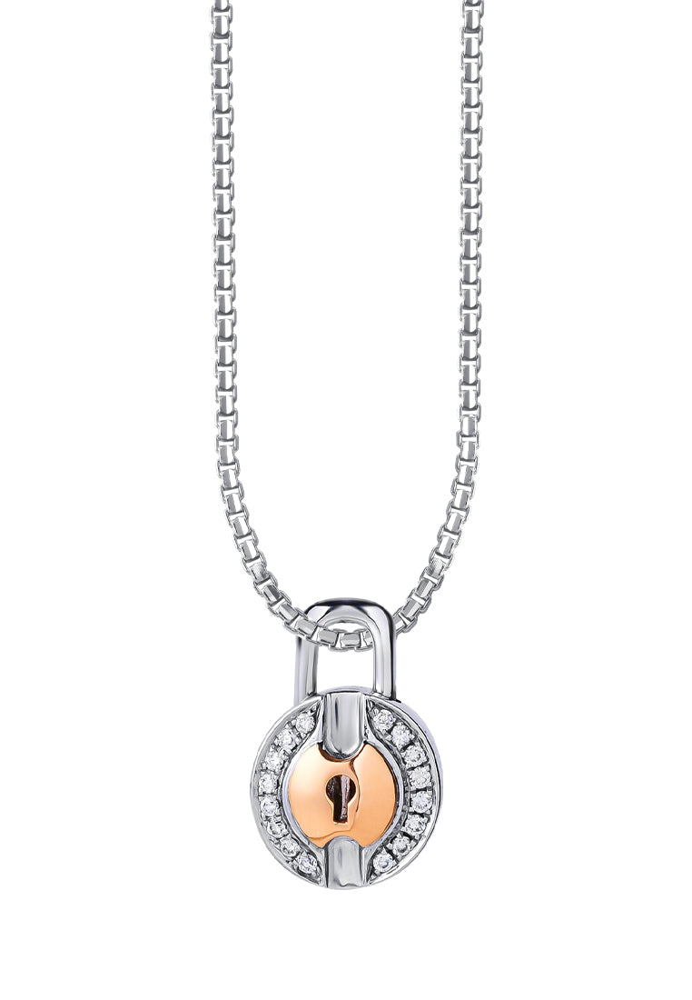 TOMEI Love Lock Collection Diamond Pendant, White+Rose Gold 750