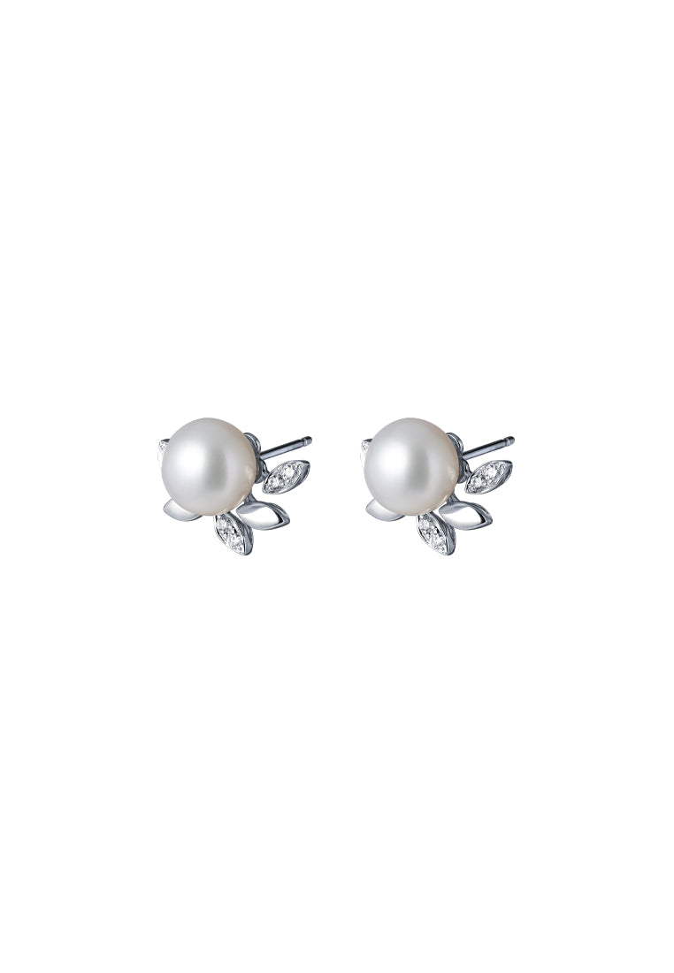 TOMEI Pearl With Diamond Earrings, White Gold 585