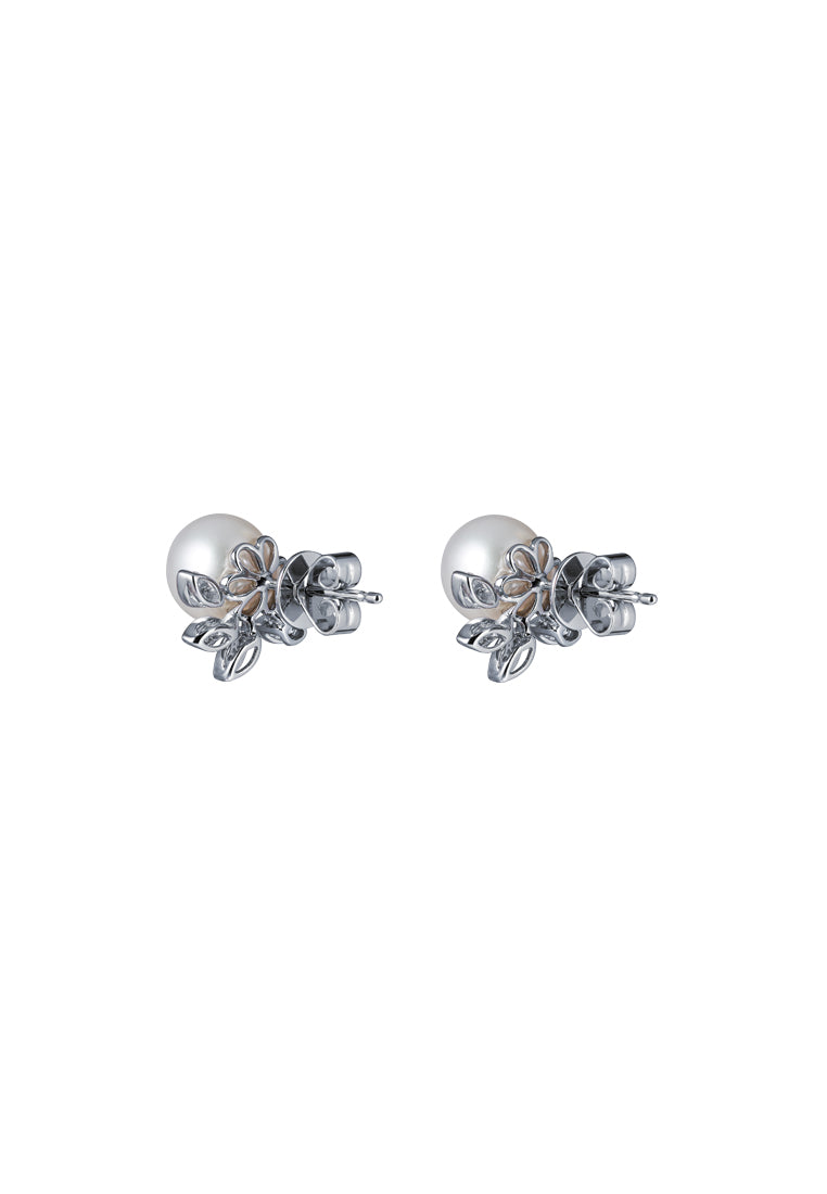 TOMEI Pearl With Diamond Earrings, White Gold 585