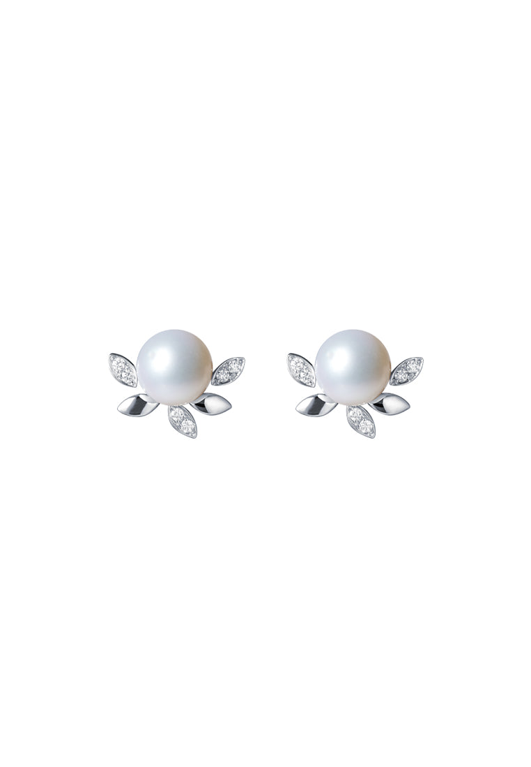 TOMEI Pearl With Diamond Earrings, White Gold 585