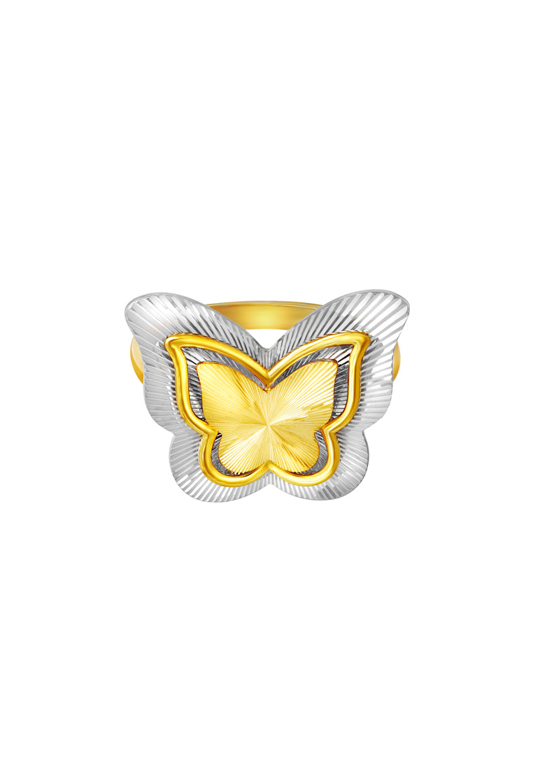 TOMEI Dual-Tone Butterfly Ring, Yellow Gold 916