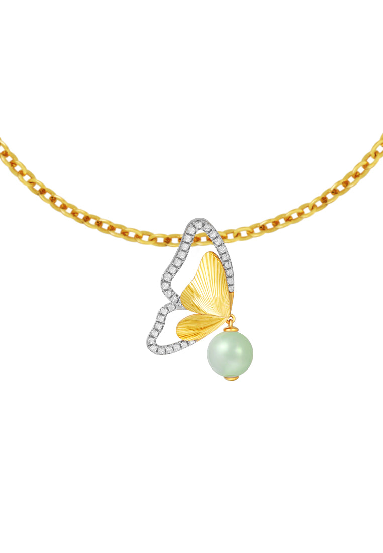 TOMEI Diamond Cut Collection Butterfly Jade Pendant, Yellow Gold 916