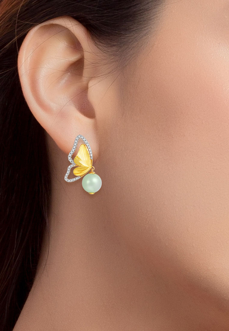 TOMEI Diamond Cut Collection Butterfly Jade Earrings, Yellow Gold 916