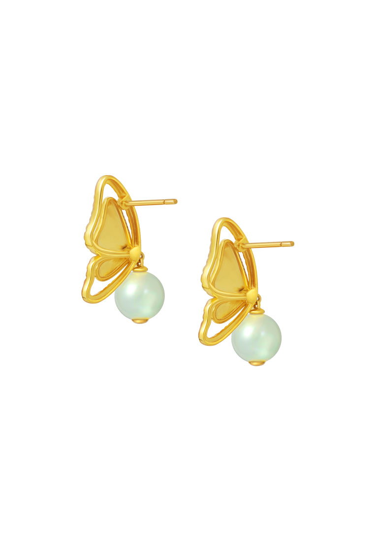 TOMEI Diamond Cut Collection Butterfly Jade Earrings, Yellow Gold 916