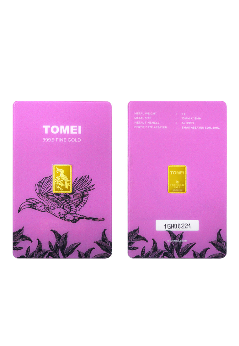 TOMEI Hornbill Gold Bar 1G Purple Card | Fine Gold 9999