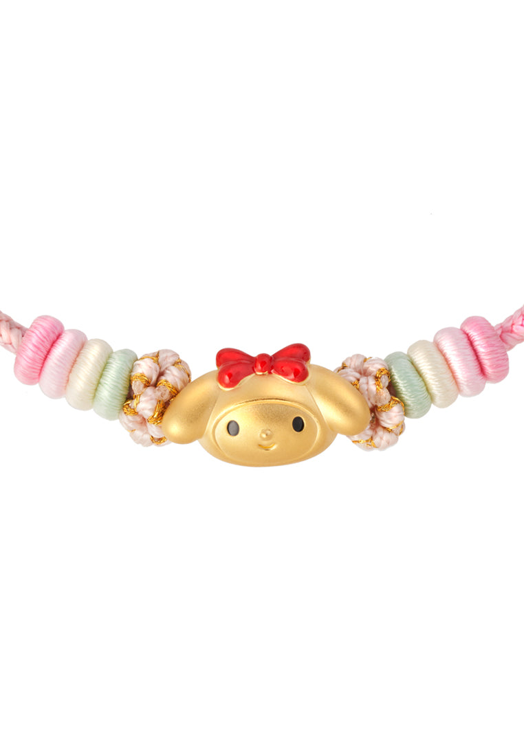 TOMEI X Sanrio My Melody Charm with Pink Rope Bracelet, Yellow Gold 999 (5D)