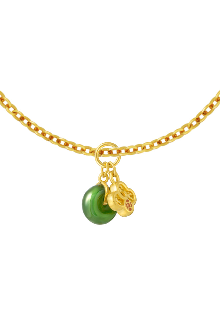 TOMEI Nephrite Clover Charm, Yellow Gold 999
