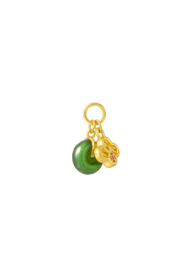 TOMEI Nephrite Clover Charm, Yellow Gold 999