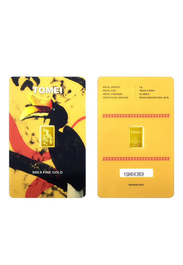 TOMEI Hornbill Gold Bar 1G Yellow Card | Fine Gold 9999