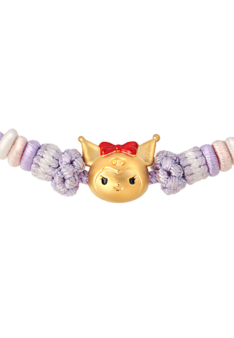 TOMEI X Sanrio Kuromi Charm with Purple Rope Bracelet, Yellow Gold 999 (5D)