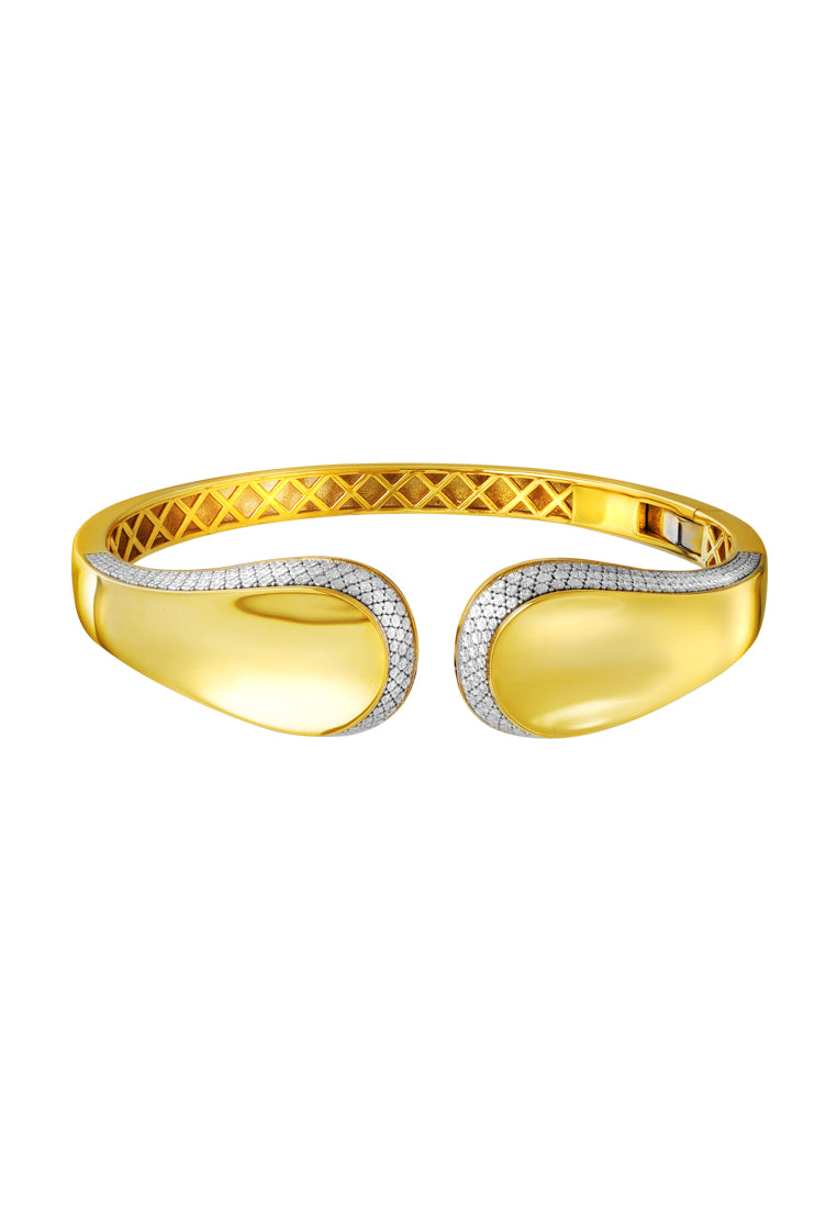 TOMEI Diamond Cut Collection Open Bangle, Yellow Gold 916