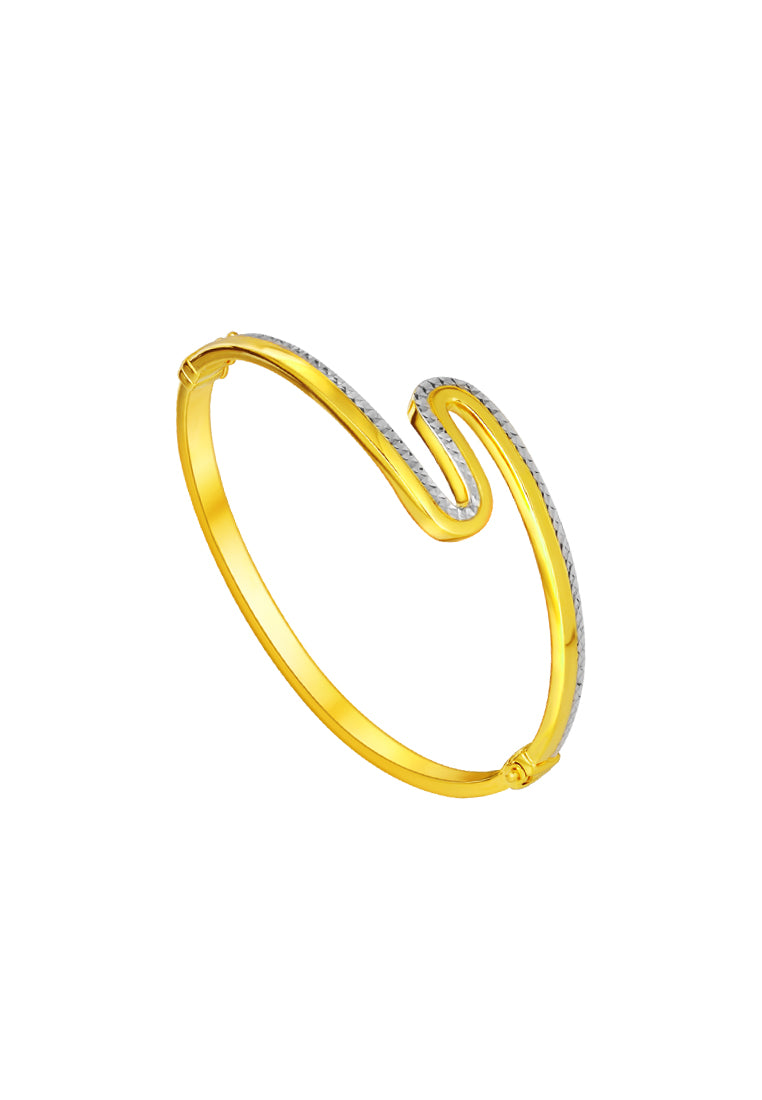 TOMEI Dual-Tone S-Shape Bangle, Yellow Gold 916