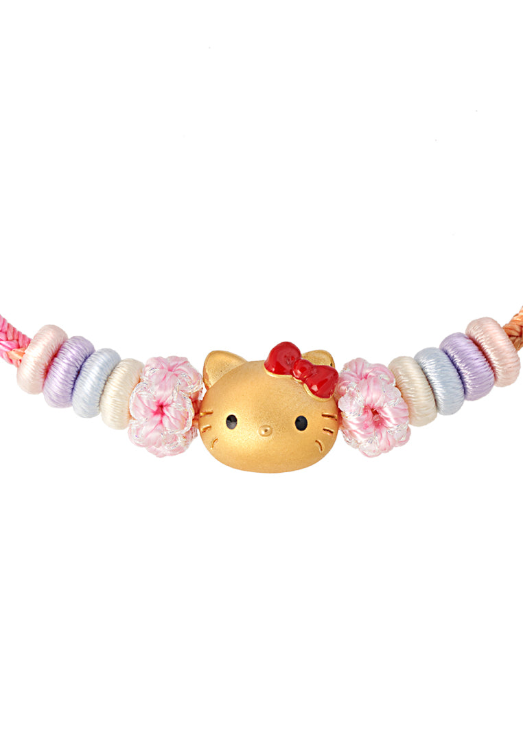 TOMEI X Sanrio Hello Kitty Charm with Pink Rope Bracelet, Yellow Gold 999 (5D)
