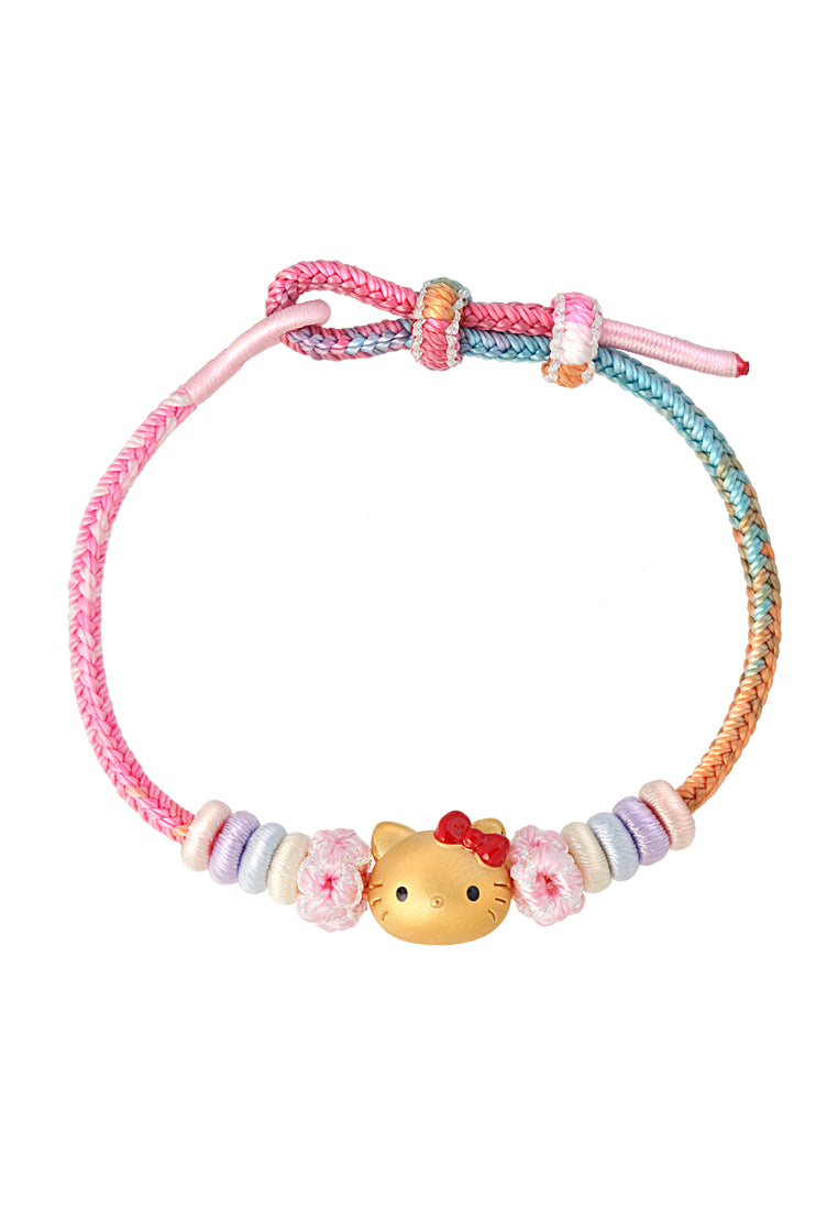 TOMEI X Sanrio Hello Kitty Charm with Pink Rope Bracelet, Yellow Gold 999 (5D)