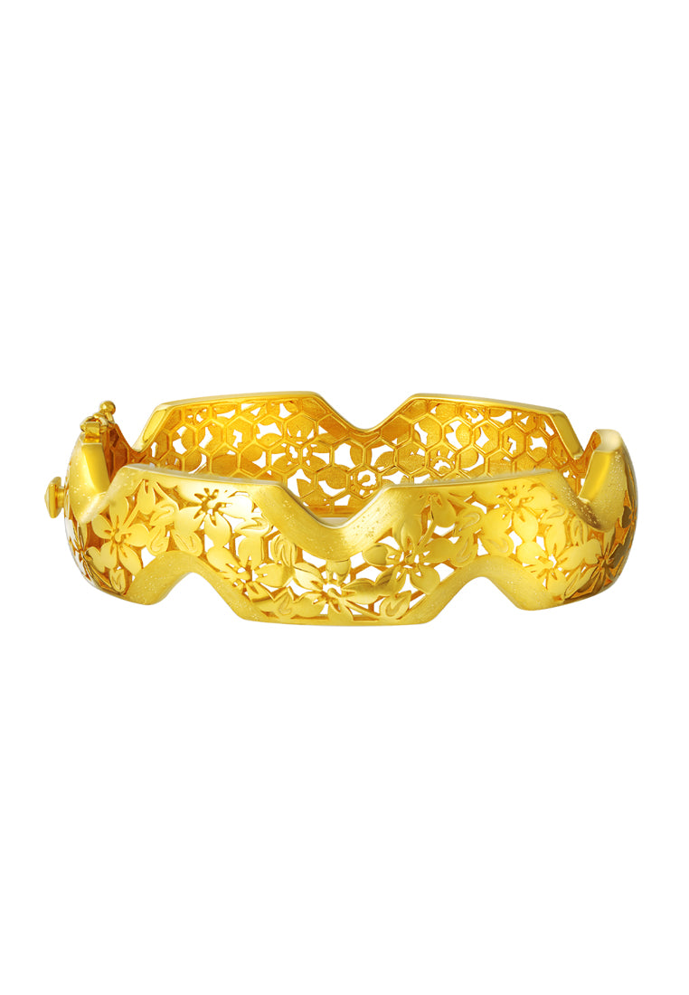 TOMEI Sri Puteri Heritage Floral Bangle, Yellow Gold 916