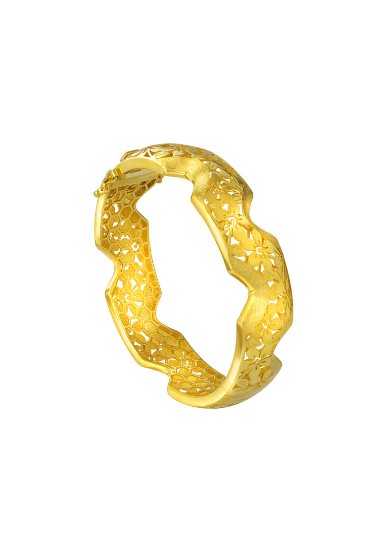 TOMEI Sri Puteri Heritage Floral Bangle, Yellow Gold 916