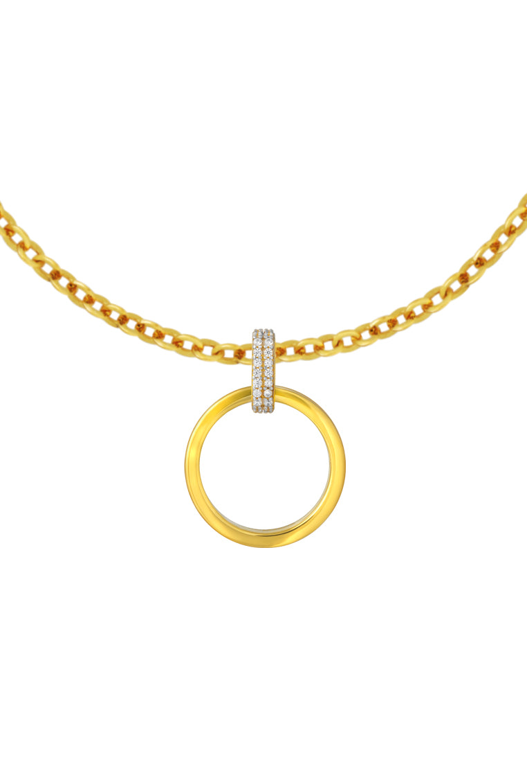 TOMEI Zirconia Circular Pendant, Yellow Gold 916