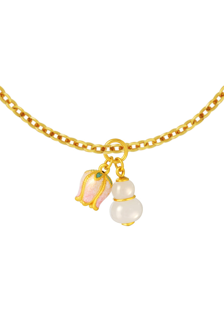 TOMEI Nephrite Pink Lotus Charm, Yellow Gold 999