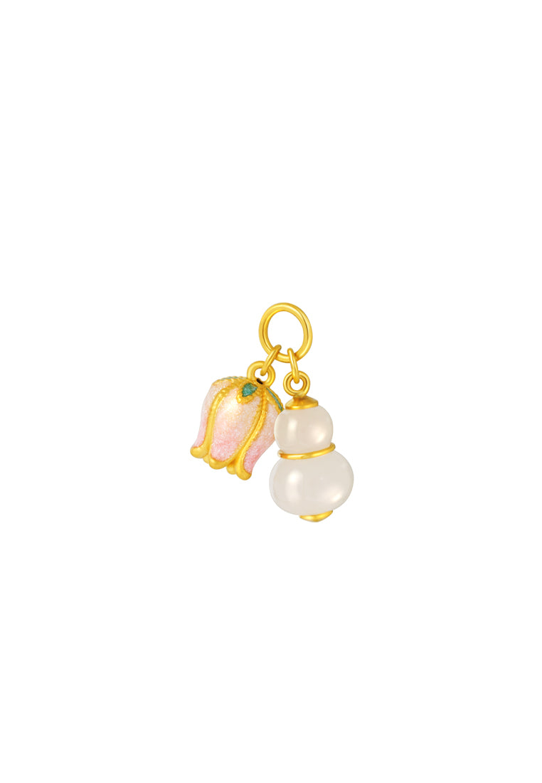 TOMEI Nephrite Pink Lotus Charm, Yellow Gold 999