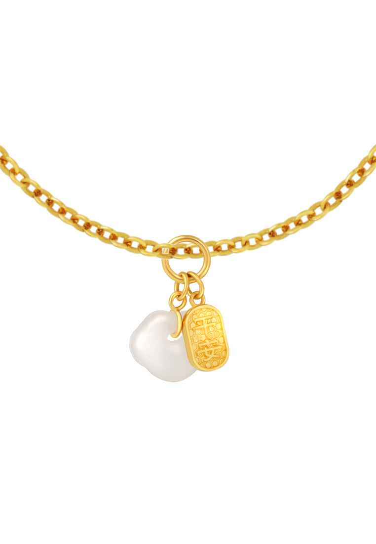 TOMEI Nephrite Healthy & Peace Charm, Yellow Gold 999