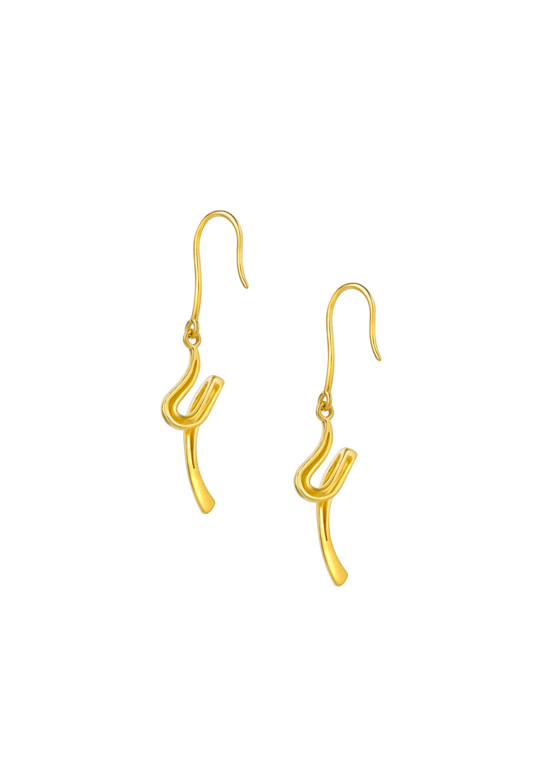 TOMEI Diamond Cut Collection U-shaped Art Earrings, Yellow Gold 916
