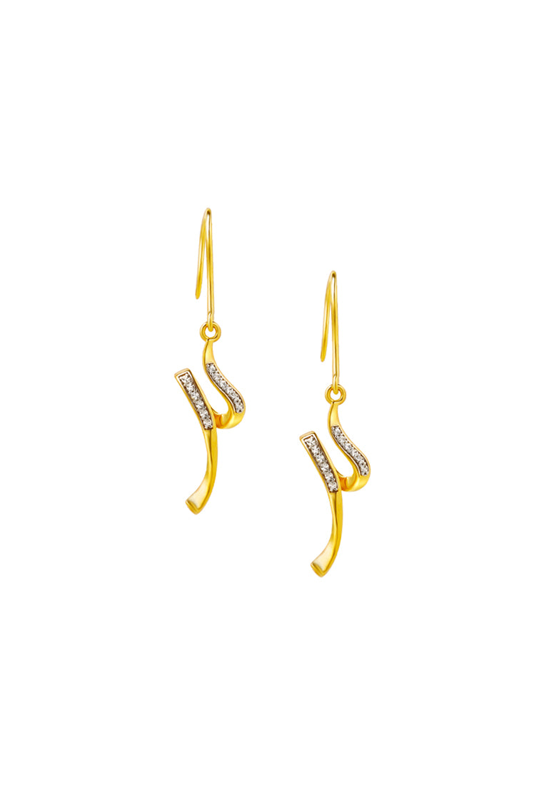 TOMEI Diamond Cut Collection U-shaped Art Earrings, Yellow Gold 916