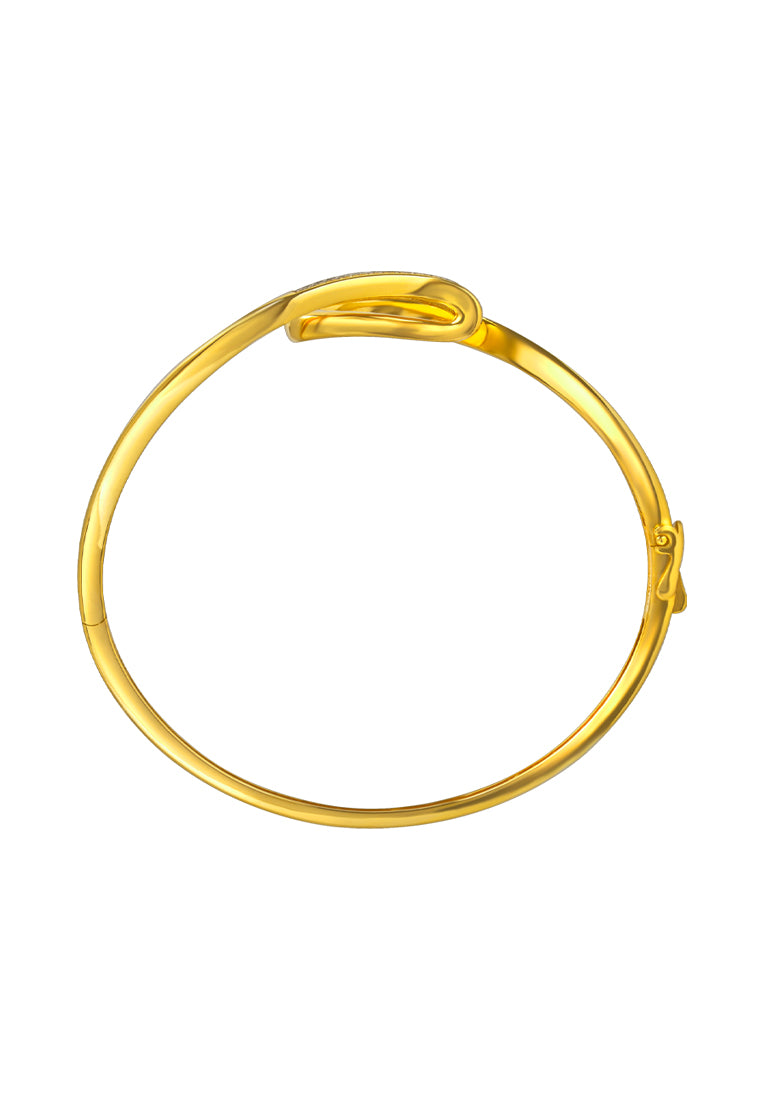 TOMEI Diamond Cut Collection U-shaped Art Bangle, Yellow Gold 916