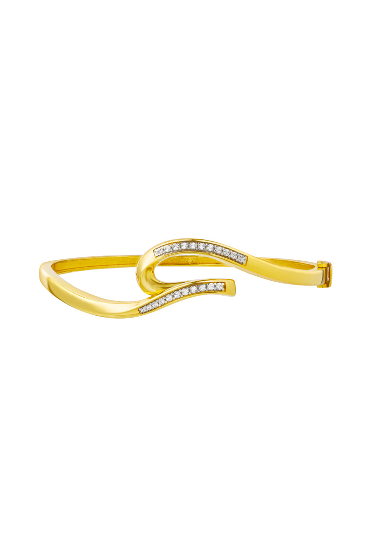 TOMEI Diamond Cut Collection U-shaped Art Bangle, Yellow Gold 916