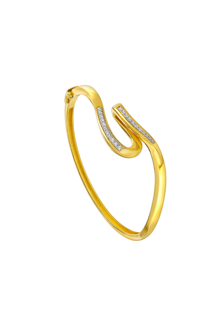 TOMEI Diamond Cut Collection U-shaped Art Bangle, Yellow Gold 916
