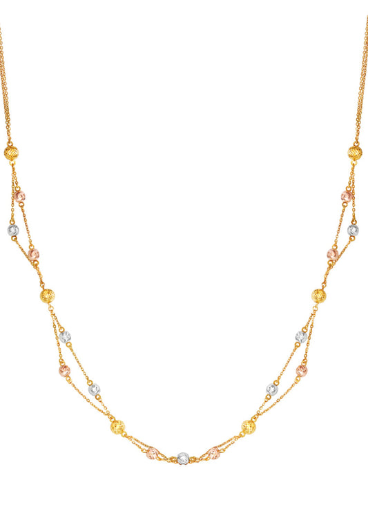 TOMEI Tri Tone Interwoven Beaded Necklace, Yellow Gold 916