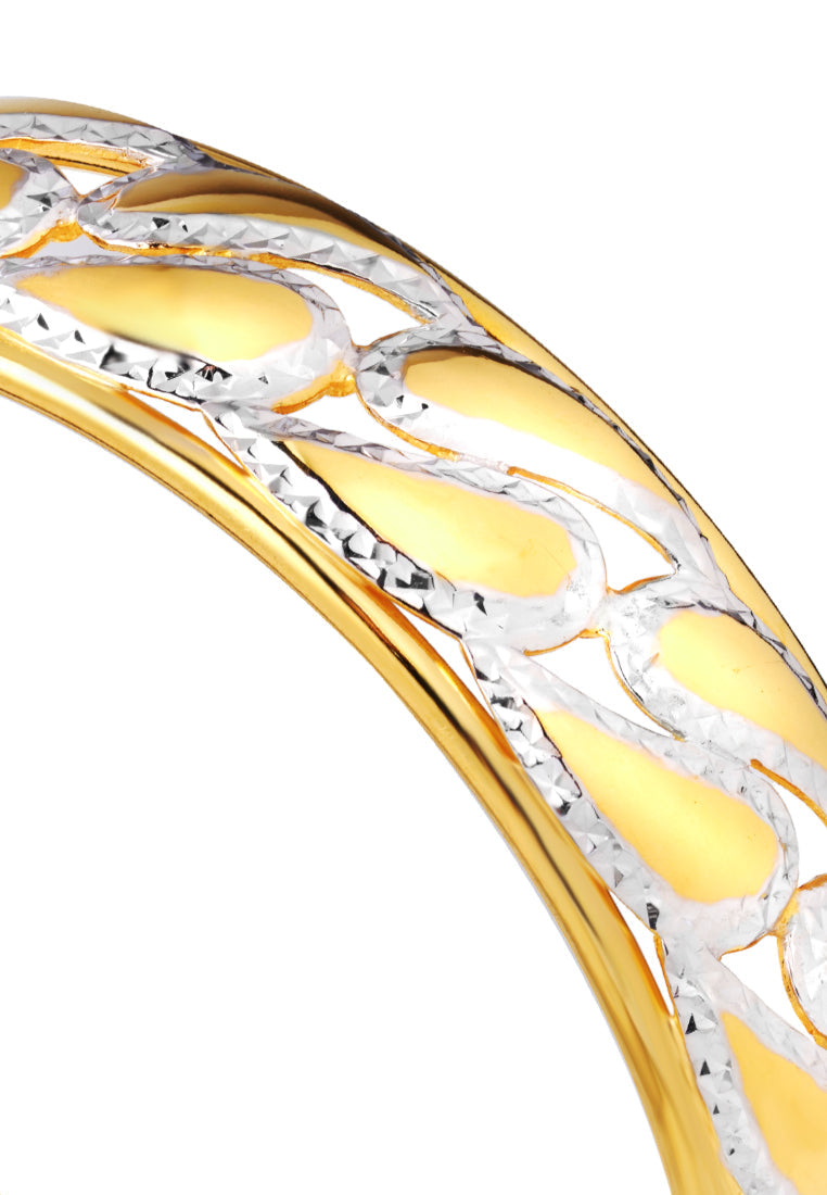 TOMEI Dual-Tone Line Patterned Bangle, Yellow Gold 916