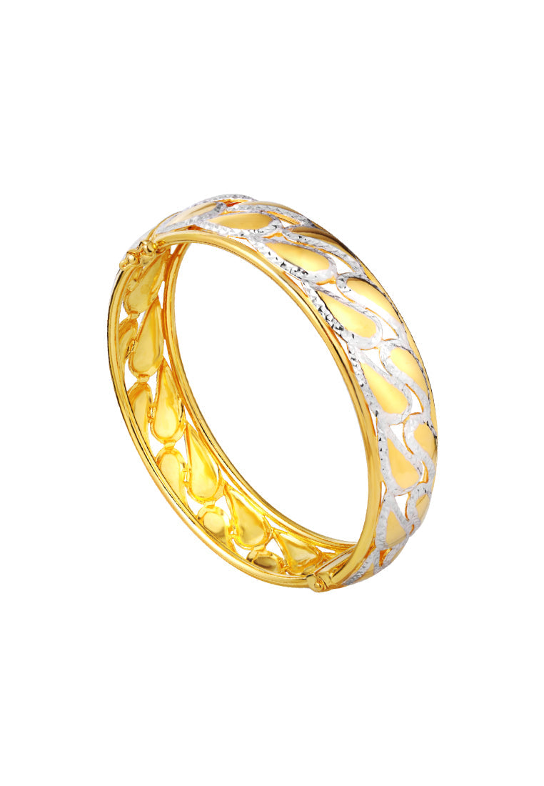 TOMEI Dual-Tone Line Patterned Bangle, Yellow Gold 916