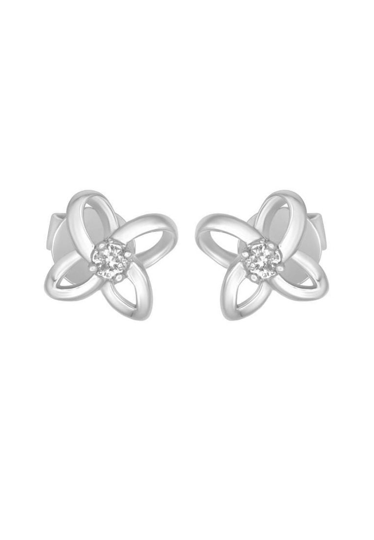 Tomei White Gold 585 "Four Petal Flower" Diamond Earrings