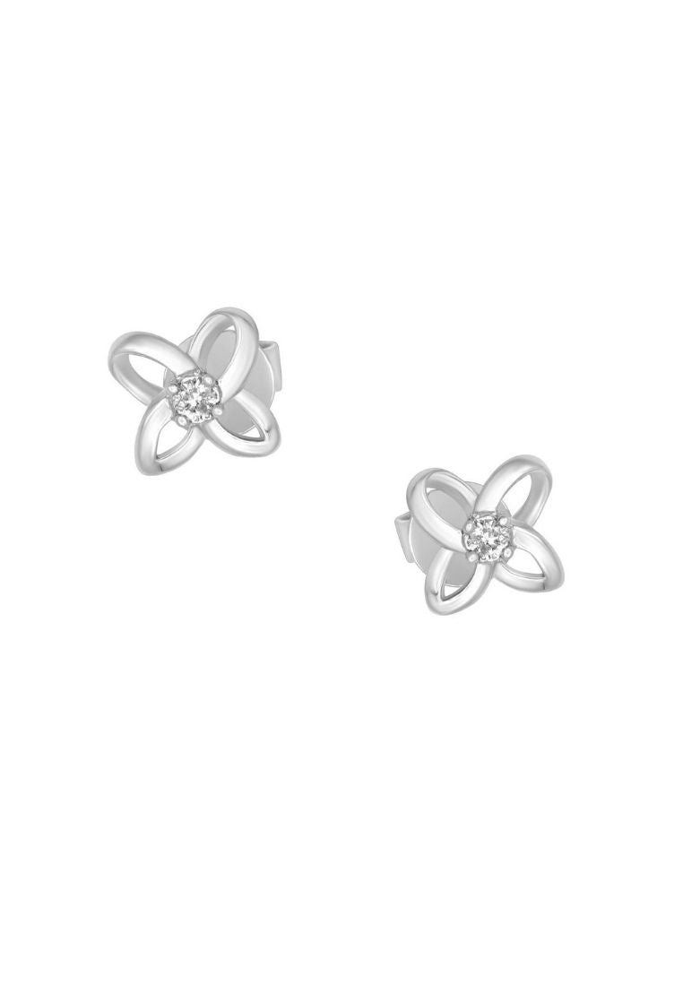 Tomei White Gold 585 "Four Petal Flower" Diamond Earrings
