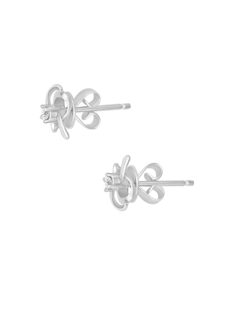 Tomei White Gold 585 "Four Petal Flower" Diamond Earrings