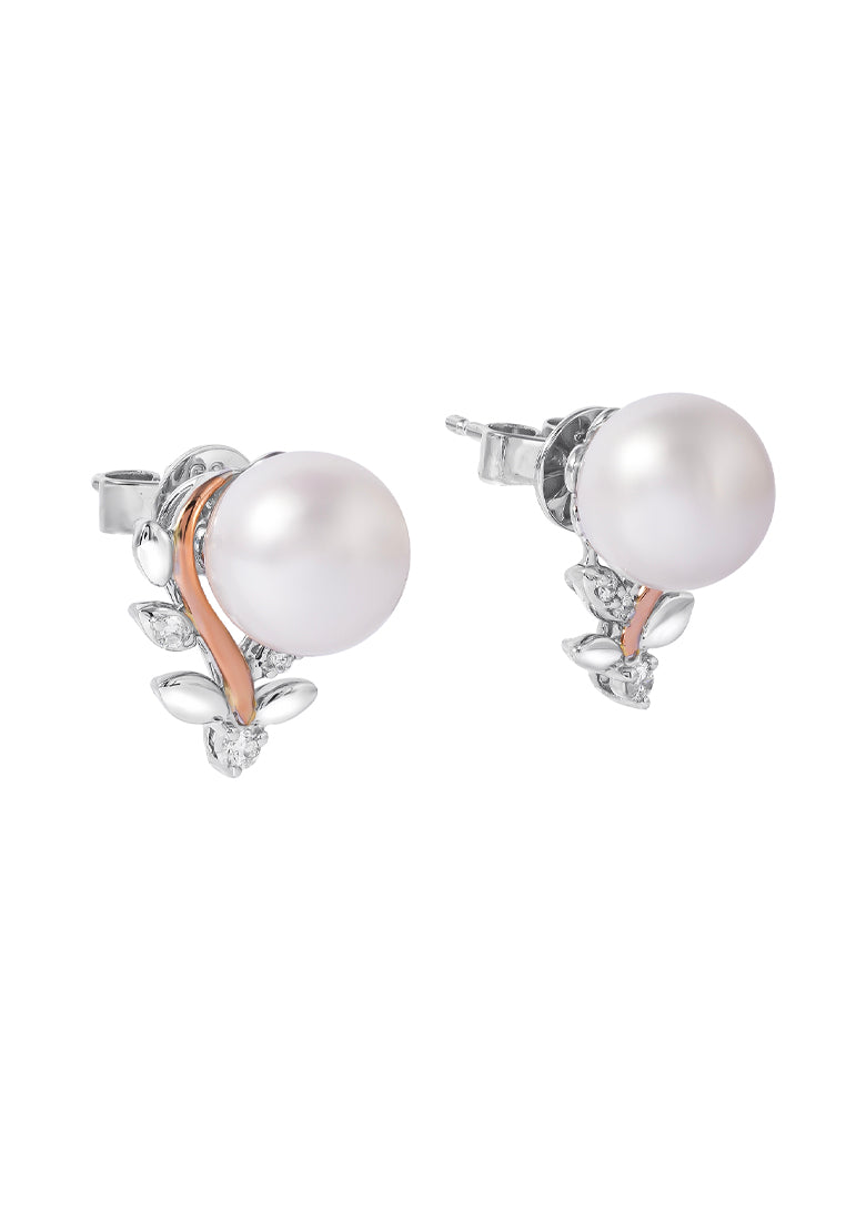 TOMEI Pearl Earrings, White+Rose Gold 585