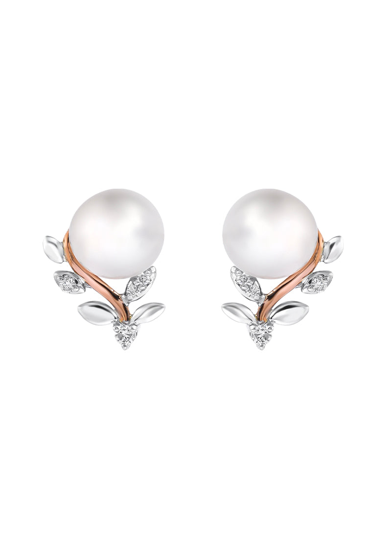TOMEI Pearl Earrings, White+Rose Gold 585