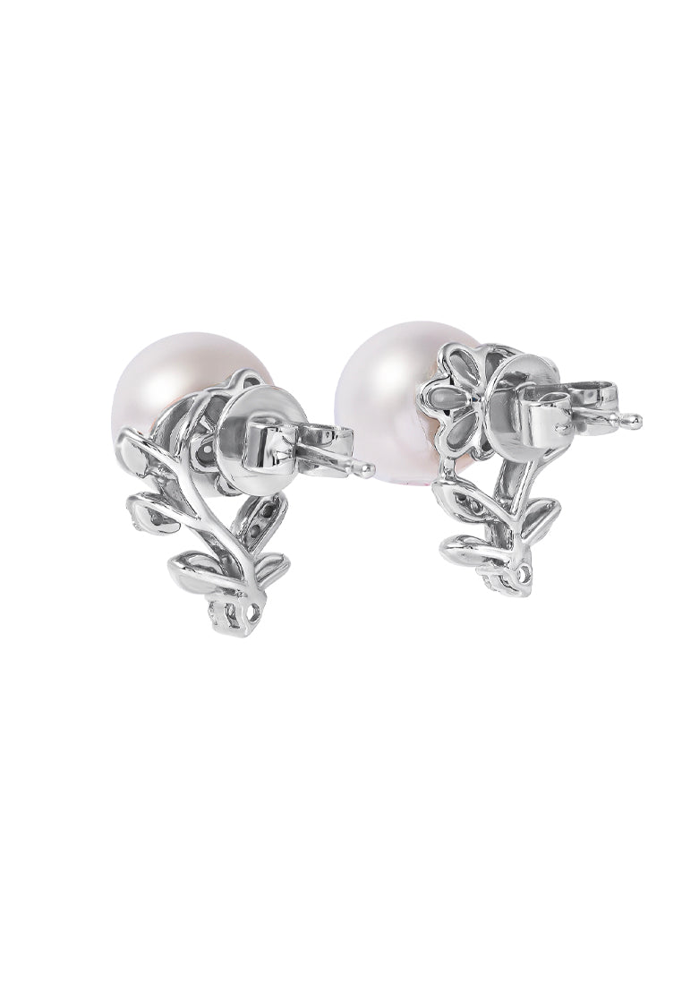 TOMEI Pearl Earrings, White+Rose Gold 585