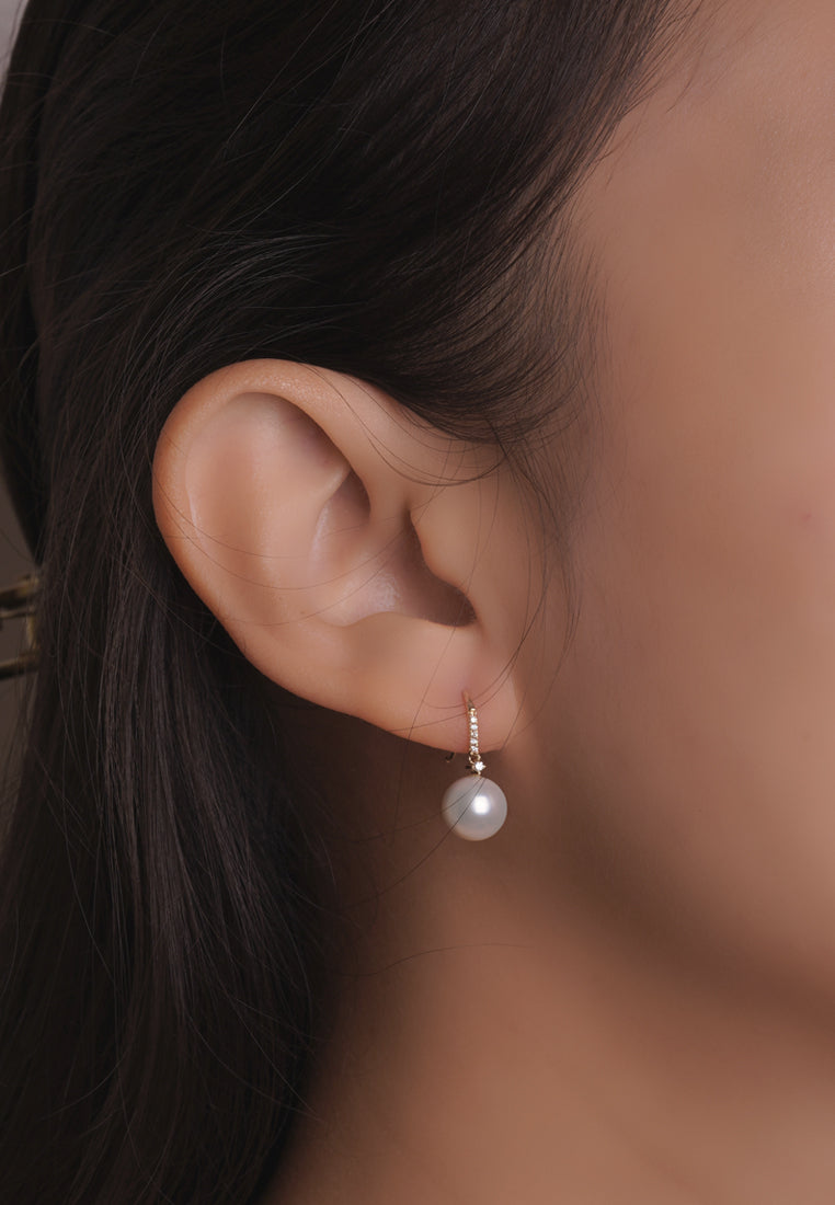 TOMEI Mesmeric Elegance of the Seas Earrings, Pearl Diamond, White/Yellow Gold 585