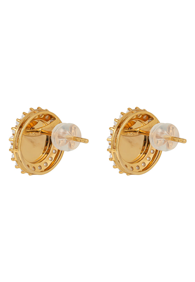 TOMEI Jadeide with Pearls Earrings, Yellow Gold 750