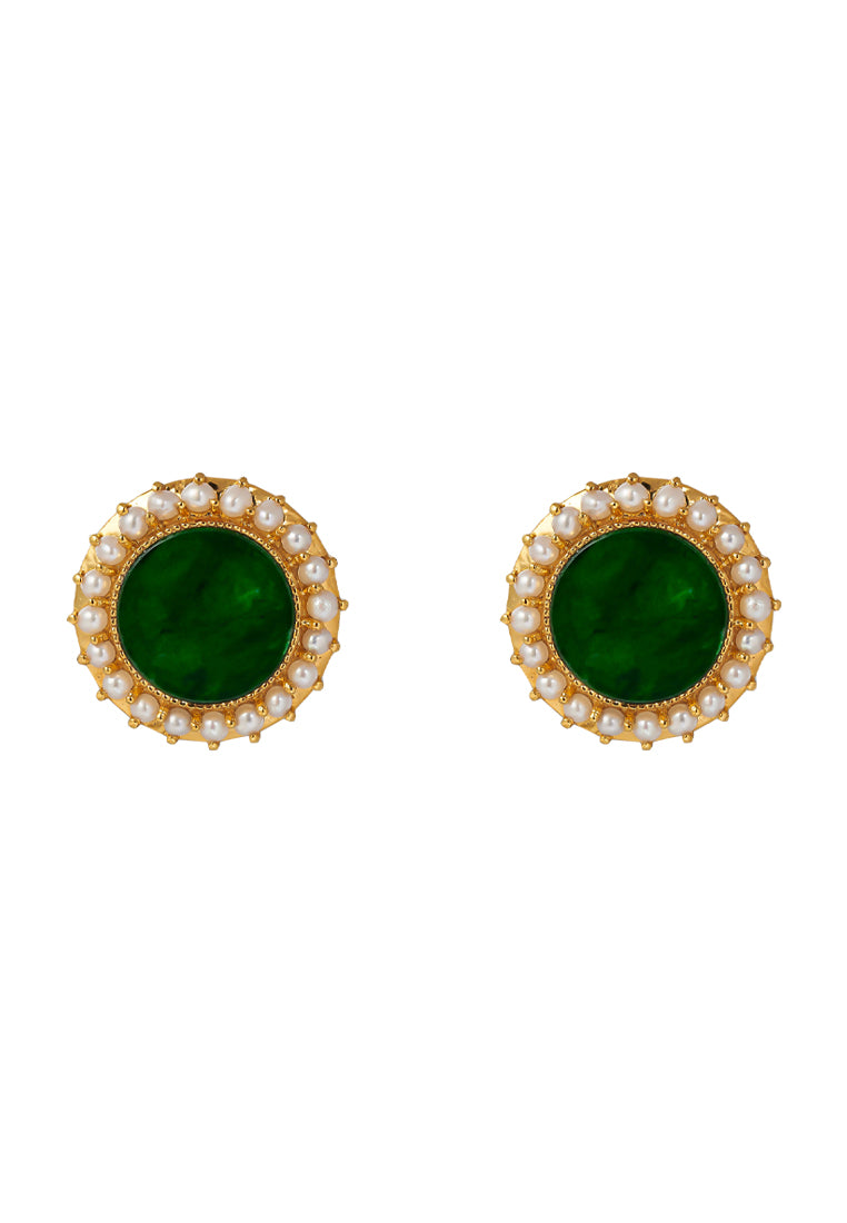 TOMEI Jadeide with Pearls Earrings, Yellow Gold 750