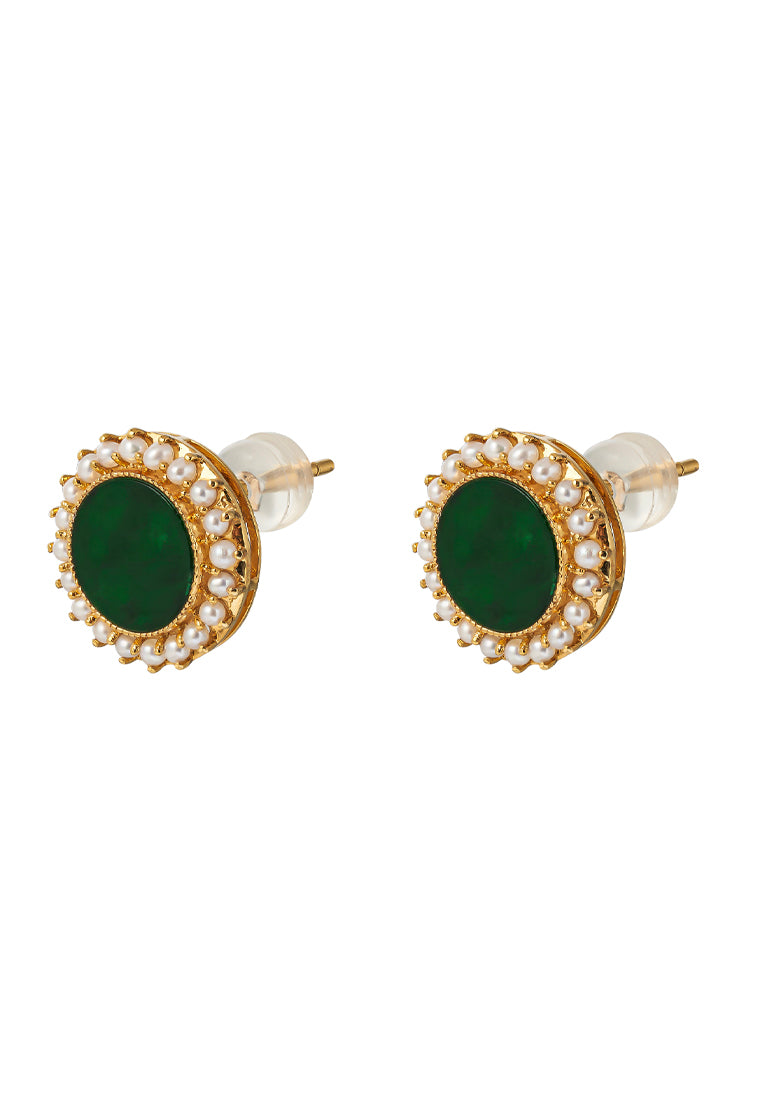 TOMEI Jadeide with Pearls Earrings, Yellow Gold 750
