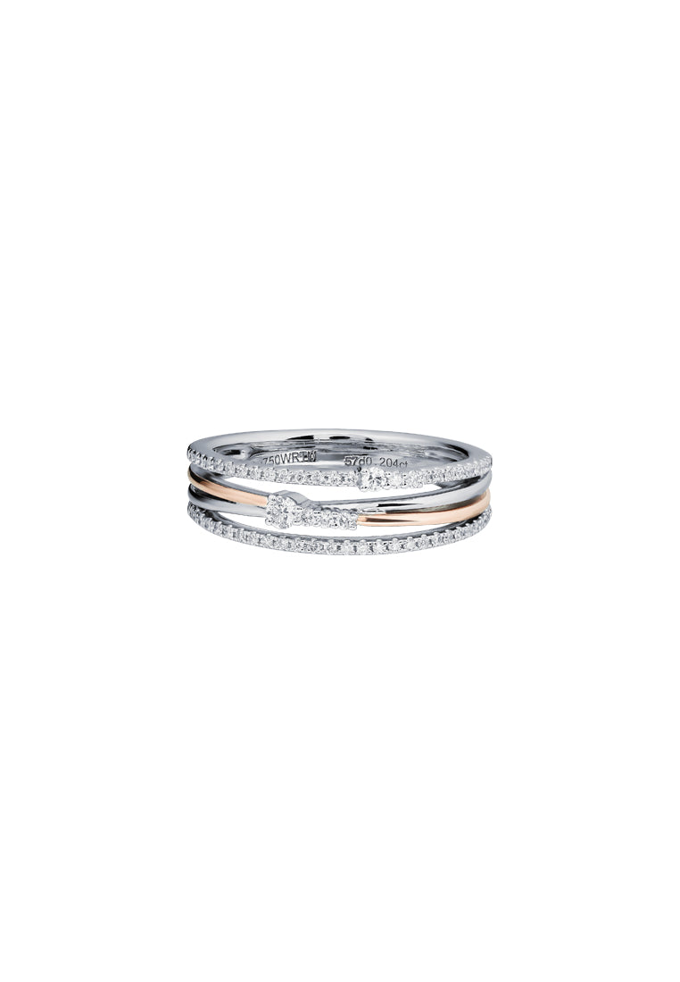 TOMEI Trio-Layered Diamond Ring, White+Rose Gold 750