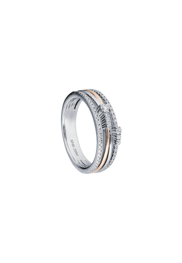 TOMEI Trio-Layered Diamond Ring, White+Rose Gold 750