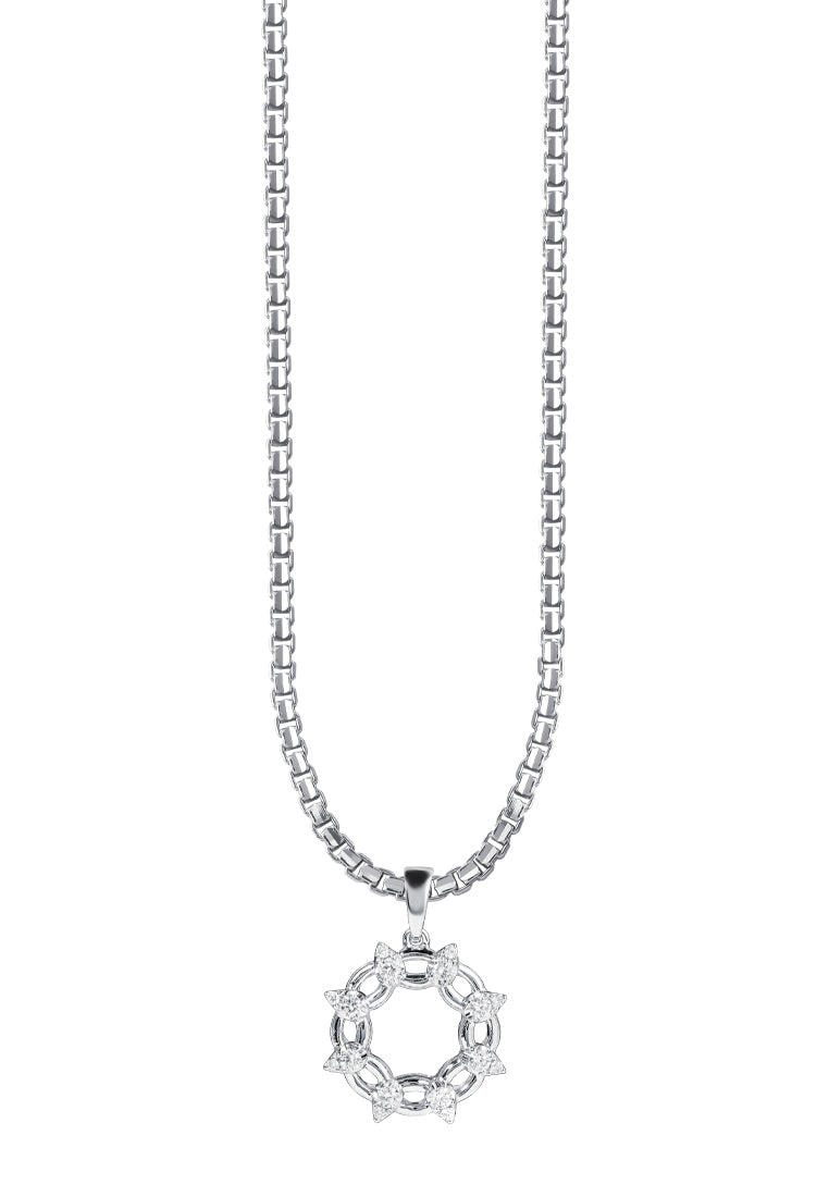 TOMEI Circular Diamond Pendant, White Gold 750